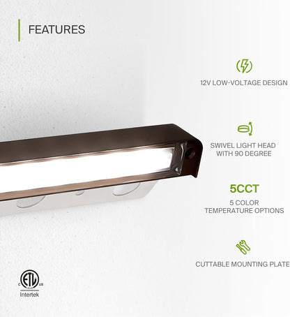 ASD Lighting LED Hardscape Light Swivel 7inch 5W 12V Non-Dimmable 2200K/2700K/3000K/4000K/5000K Bronze ETL 4 pack