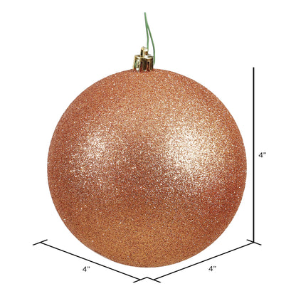 Vickerman 4" Rose Gold Glitter Ball Ornament 6 per Bag