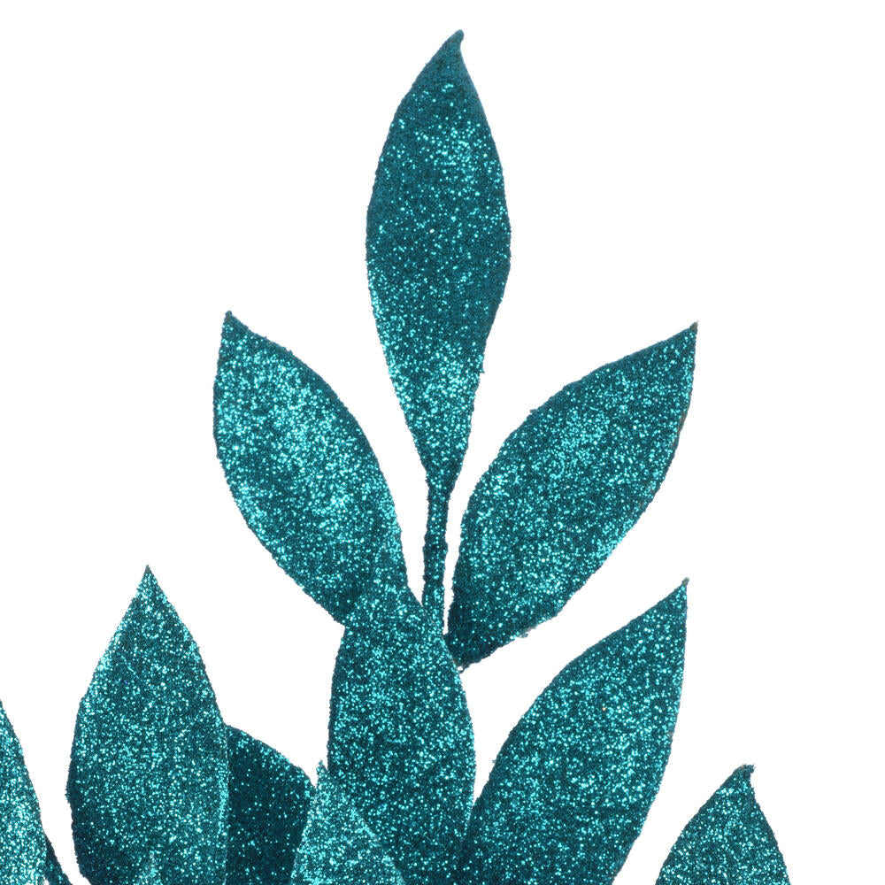 Vickerman 22" Teal Glitter BayLeaf Artificial Spray 12 per Bag.