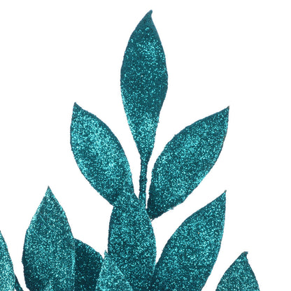 Vickerman 22" Teal Glitter BayLeaf Artificial Spray 12 per Bag.