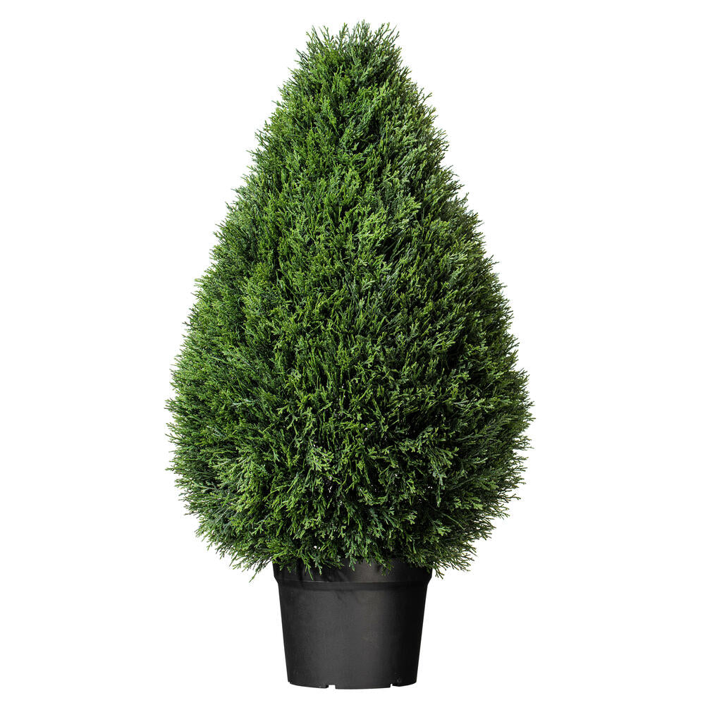 Vickerman 36" Artificial Cedar Teardrop Shaped Bush Black Plastic Pot.
