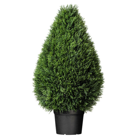 Vickerman 36" Artificial Cedar Teardrop Shaped Bush Black Plastic Pot.