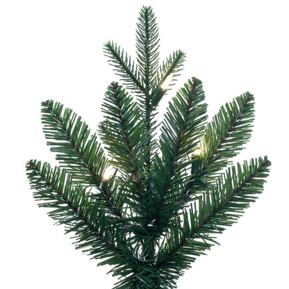 Vickerman 6' x 39" Potted Spruce Artificial Full Pre-lit Christmas Tree with 200 Dura-Lit® Warm White LED Mini Lights. It measures 78 inches tall and 39 inches wide, which is considered a slim profile. This tree boasts 811 tips for a realistic look. Pre-l