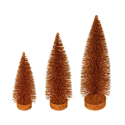 Vickerman 7"-9"-11" Copper Glitter Oval Pine Artificial Christmas Tree Set of 3