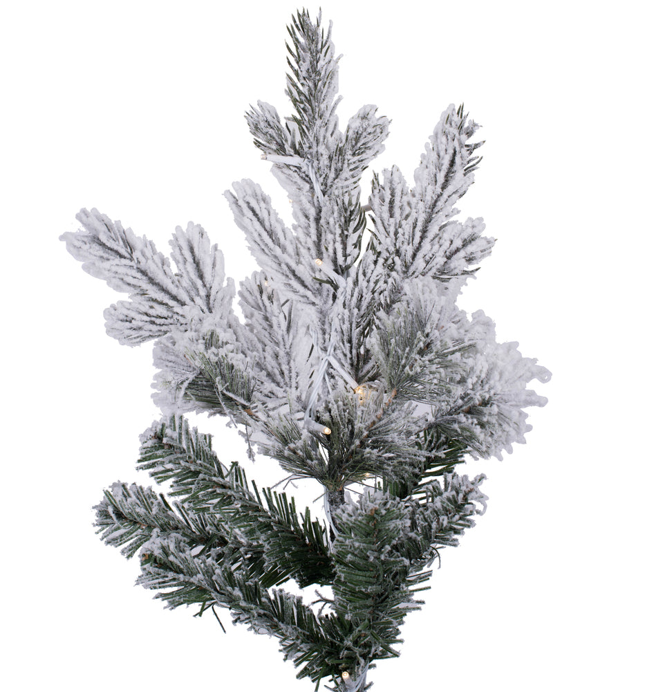 Vickerman 7.5' x 60" Flocked Kiana Christmas Tree Low Voltage LED Warm White Lights.