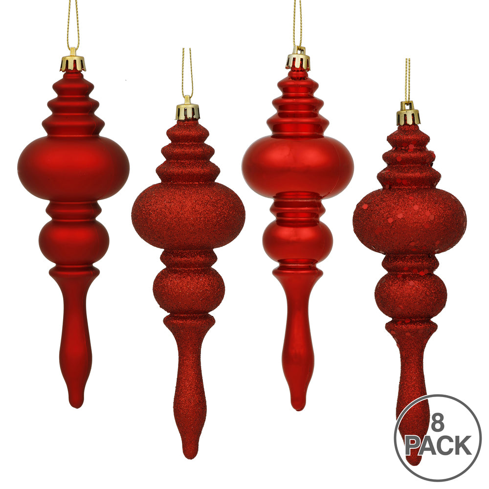 Vickerman 7" Red 4-Finish Finial Ornament 8 per Box