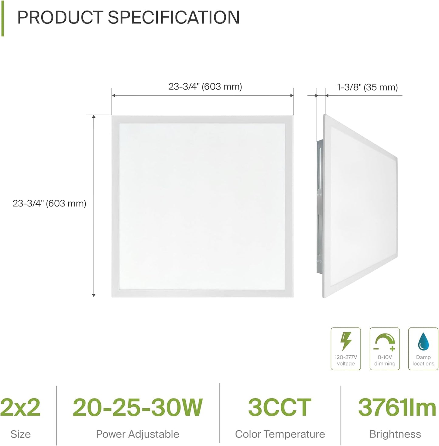 ASD Lighting LED Back-Lit Panel 2x2ft 20/25/30W 120-277V 0-10V Dimmable 3500/4000/5000K White UL DLC Premium 4 pack