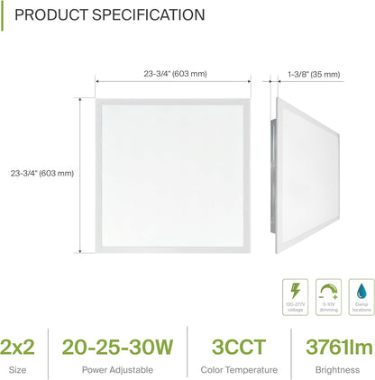 ASD Lighting LED Back-Lit Panel 2x2ft 20/25/30W 120-277V 0-10V Dimmable 3500/4000/5000K White UL DLC Premium 4 pack