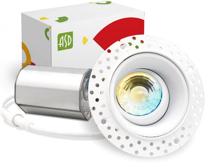 ASD Lighting LED Trimless Downlight Gimbal Round 2inch 8W 120V Triac 2700/3000/3500/4000/5000K White ETL Energy Star
