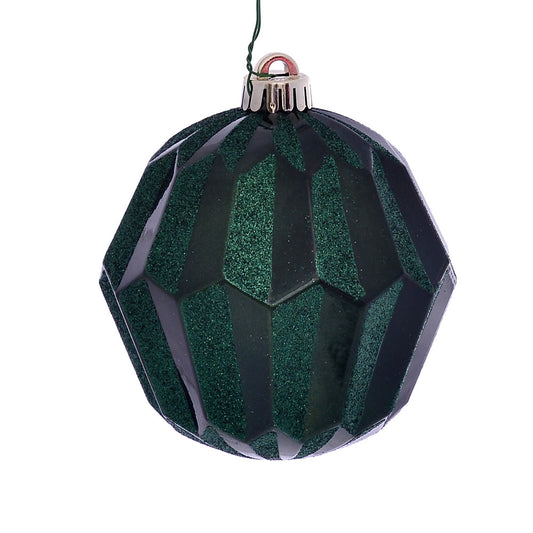 Vickerman 5" Emerald Glitter Faceted Ball Ornament 3 per Bag