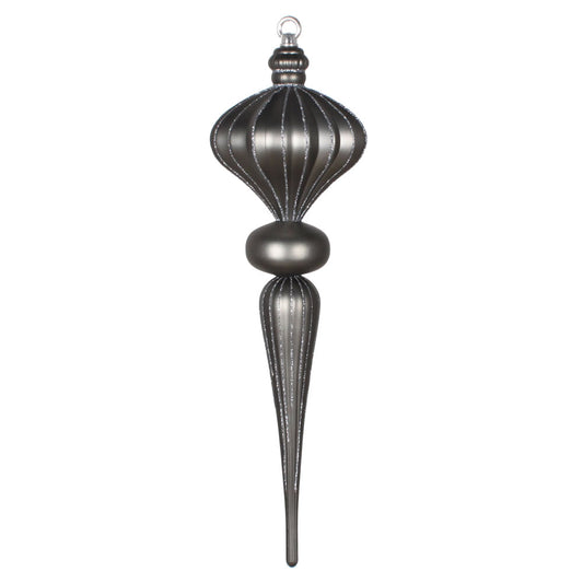 Vickerman 21" Pewter Matte Finial Ornament with Glitter Accents