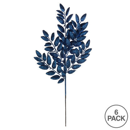 Vickerman 22" Blue Glitter Honey Locust Artificial Christmas Spray. Includes 6 sprays per pack.