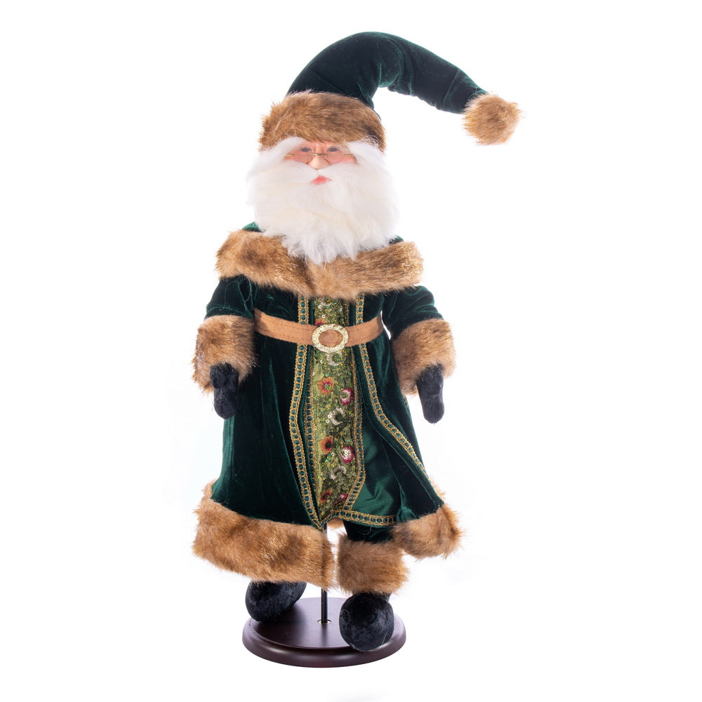 Vickerman 18" Emerald Green Velvet Santa Doll with Stand. This santa has glasses stand is removeable.