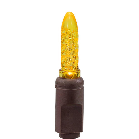 Vickerman 70 Yellow M5 Faceted LED Light on Brown Wire, 4" Spacing x 24' Long Christmas Light Strand