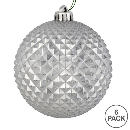 Vickerman 4" Silver Durian Glitter Ball Ornament 6 per Bag