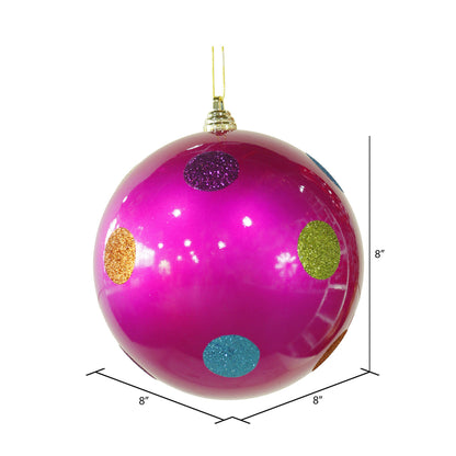 Vickerman 8" Pink Candy Finish Ball Christmas Ornament with Multi-Colored Polka Dots