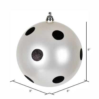 Vickerman 8" White Candy Finish Ball Ornament with Black Glitter Dots