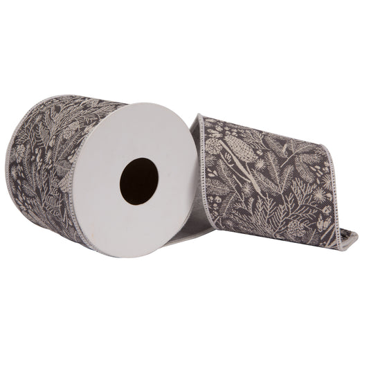 Vickerman 4" x 5 Yards Gray Jairo Jacquard Double Fused Lining Ribbon.