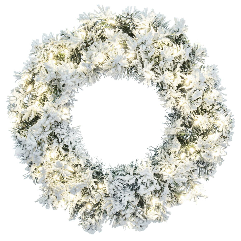 Vickerman 24" Frosted Glacier Pine Artificial Pre-Lit Wreath with 150 Realistic Frosted Mixed PVC Tips and 50 Dura-Lit® Warm White Mini Lights,