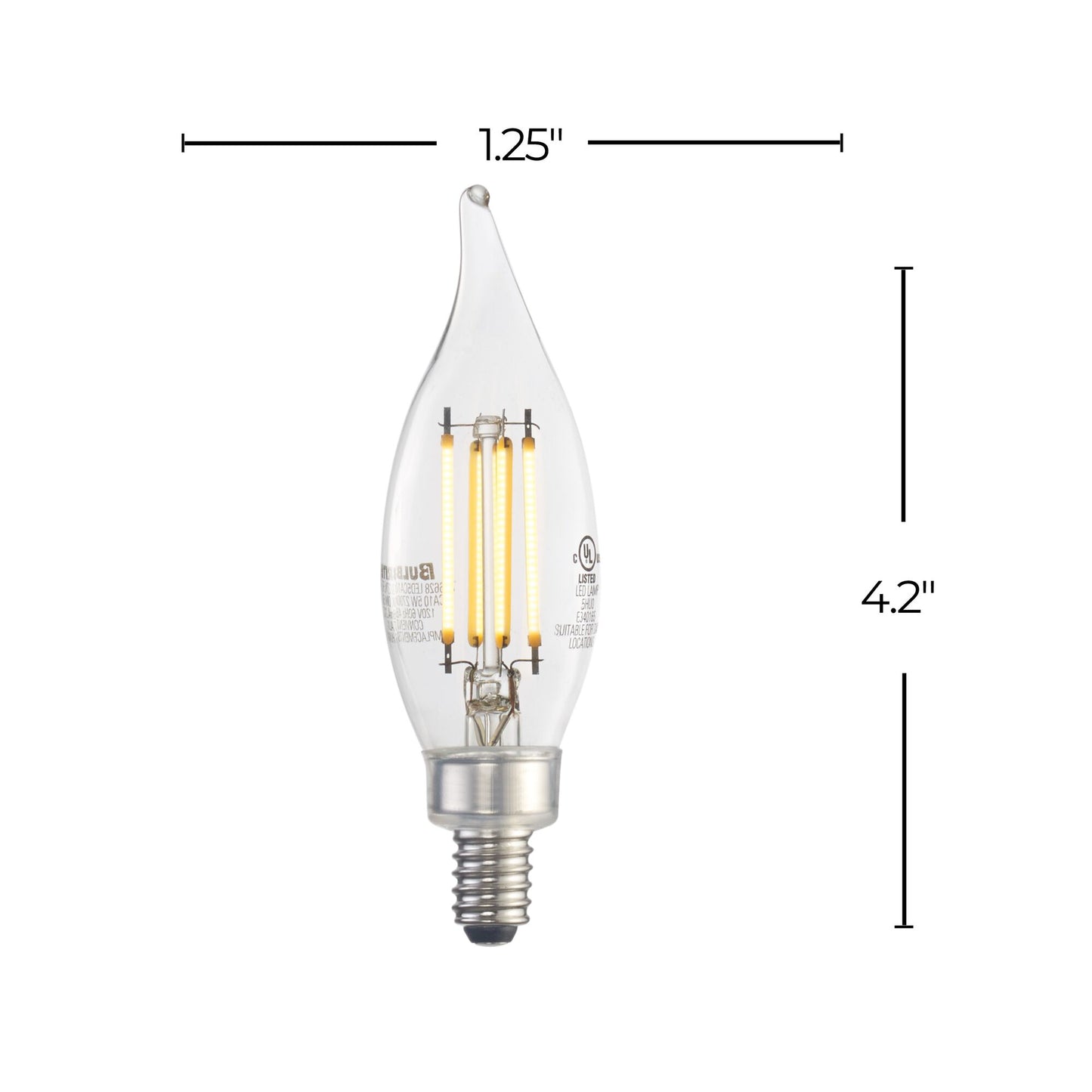 BULBRITE LED CA10 CANDELABRA SCREW (E12) 5W FULLY COMPATIBLE DIMMING FILAMENT LIGHT BULB 2700K/WARM WHITE 60W INCANDESCENT EQUIVALENT 4PK (776628)