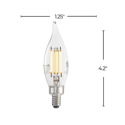 BULBRITE LED CA10 CANDELABRA SCREW (E12) 5W FULLY COMPATIBLE DIMMING FILAMENT LIGHT BULB 2700K/WARM WHITE 60W INCANDESCENT EQUIVALENT 4PK (776628)