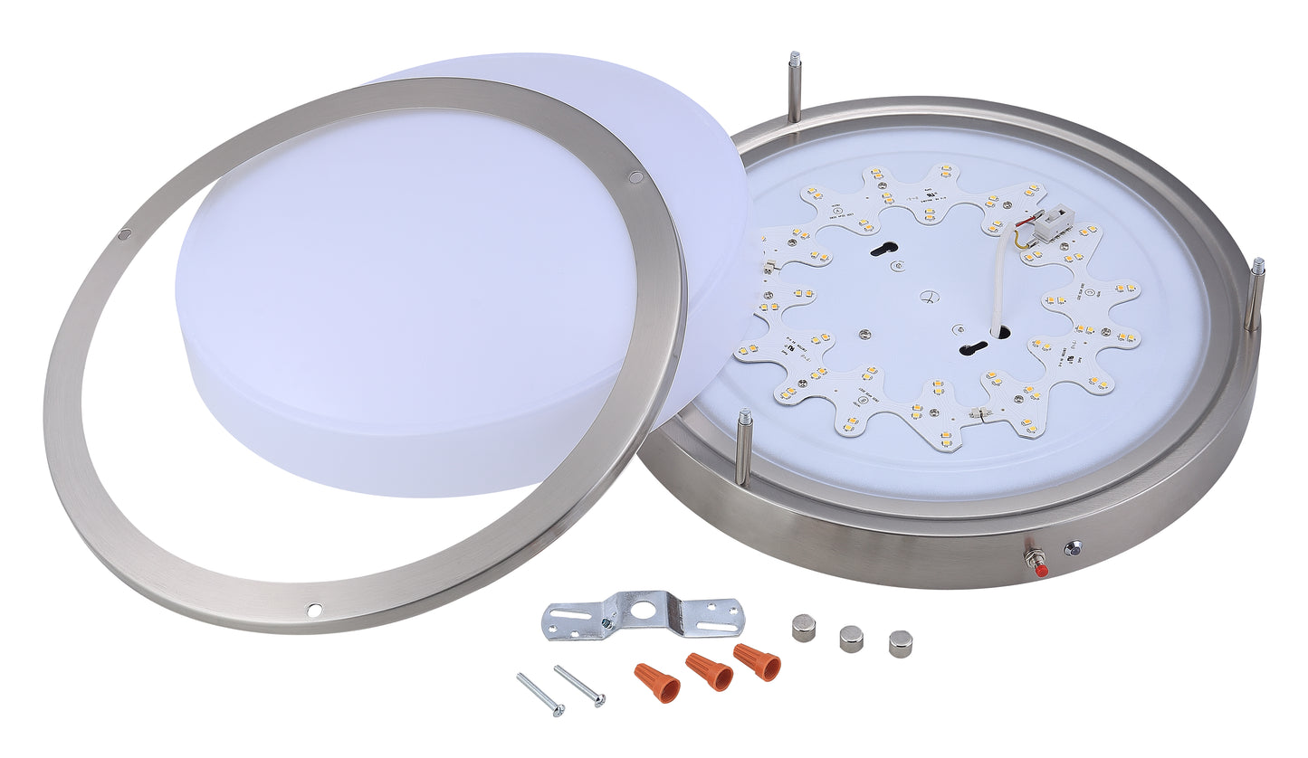 ASD Lighting LED Double Ring Flushmount 12inch 20W 120-277V Triac 3000/4000/5000K with Battery Back-up 12W Nickel ETL