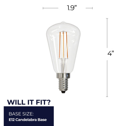 Bulbrite 862049 LED Filament Pack of (4) 4 Watt Dimmable ST15 Light Bulb with Clear Glass Finish and Candelabra (E12) Base - 2700K (Warm White Light), 400 Lumens