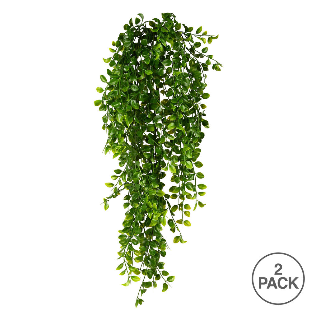 Vickerman 31" Artificial Green Mini Leaf Hanging Bush 2/pk