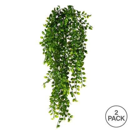 Vickerman 31" Artificial Green Mini Leaf Hanging Bush 2/pk