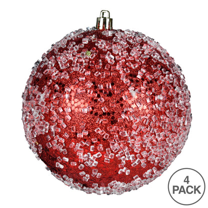 Vickerman 4.75" Red Glitter Hail Ball Ornament 4 per Bag