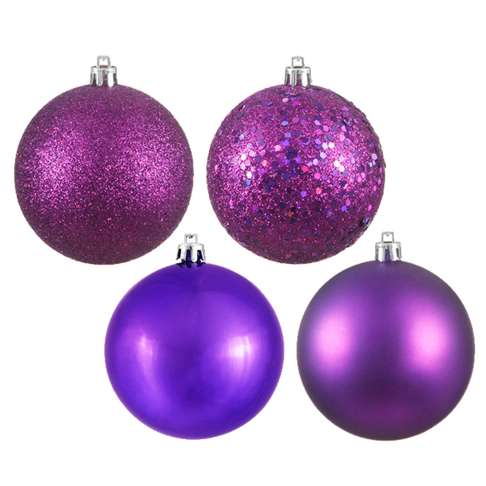 Vickerman 4" Plum 4-Finish Ball Ornament Assortment 12 per Box