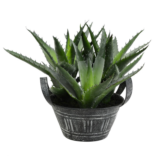 Vickerman 7.5" Artificial Green Succulent in Galvanized Pot.