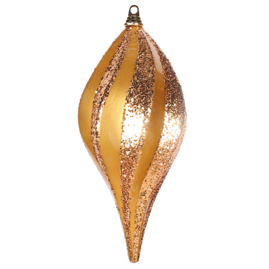 Vickerman 8'' Antique Gold Swirl Drop Ornament Featuring a Candy Finish Glitter Accent also Shatterproof