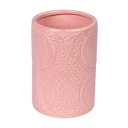 Vickerman 6.75" Sand Pink Ceramic Pot. This simple pot ties in with any modern decor. Let this pot stand on its own or pair with a faux floral for a finished look. It measures 6.75" H x 4.5" W.   100% CERAMIC