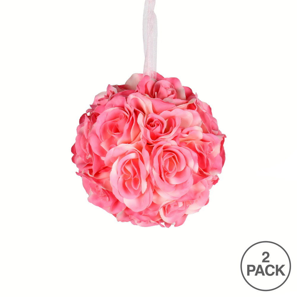 Vickerman 6" Artificial Pink Rose Ball Pack of 2