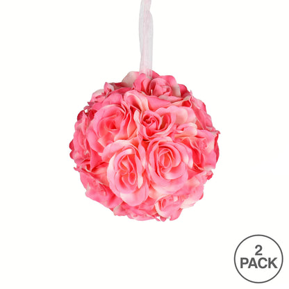Vickerman 6" Artificial Pink Rose Ball Pack of 2