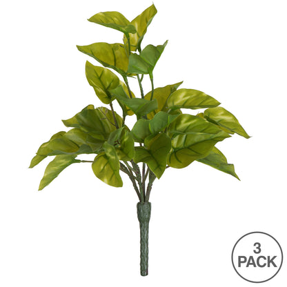 Vickerman 12" Artificial Green Pothos Leaf Bush Set of 3