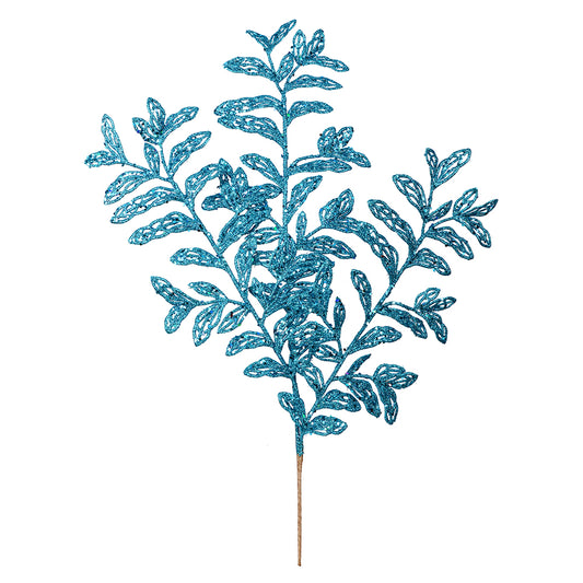 Vickerman 22" Turquoise Bipinnate Glitter Leaf Artificial Christmas Spray. Includes 12 sprays per pack.