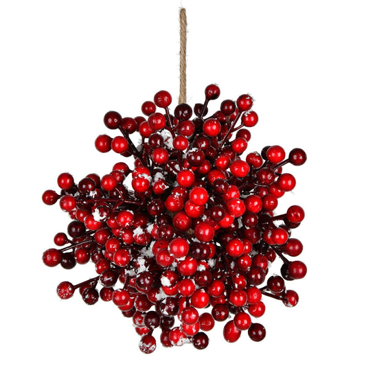 Vickerman 8" Red Snow Berry Ball. This berry ball is dusted with artificial snow.