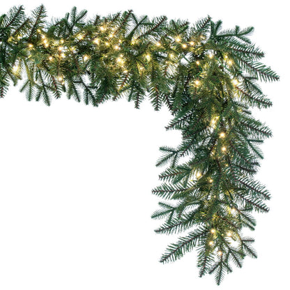 Vickerman 9' x 14" Kamas Fraser Fir Artificial Garland with 300 Warm White Low Voltage 3mm Spider LED Lights and 640 PE/PVC Tips.