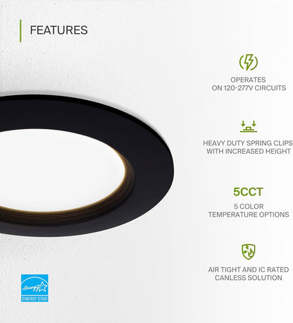 ASD Lighting LED Recessed Mini Panel Round 4inch 12W 120-277V 0-10V Dimmable 2700/3000/3500/4000/5000K with Baffle Trim Black ETL Energy Star
