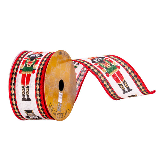 Vickerman 2.5" x 10 Yards Red Cream Black Green and Gold Nutcracker Ribbon