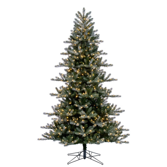 Vickerman 7.5' x 56" Frosted Danbury Spruce Artificial Pre-Lit Christmas Tree Warm White Lights.