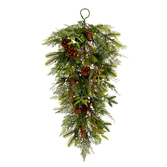 Vickerman 30" Cedar Pine Cone Twig Artificial Christmas Teardrop Battery Operated Warm White Lights