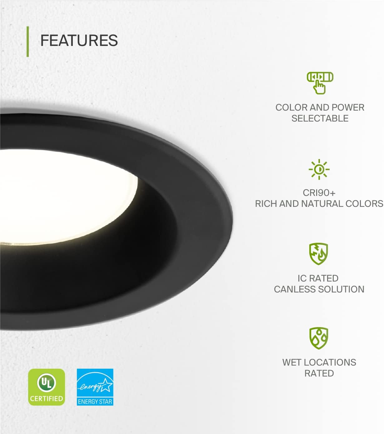 ASD Lighting LED Commercial Downlight 10inch 20/30/40W 120-277V 0-10V Dimmable 2700/3000/3500/4000/5000K Black UL ES