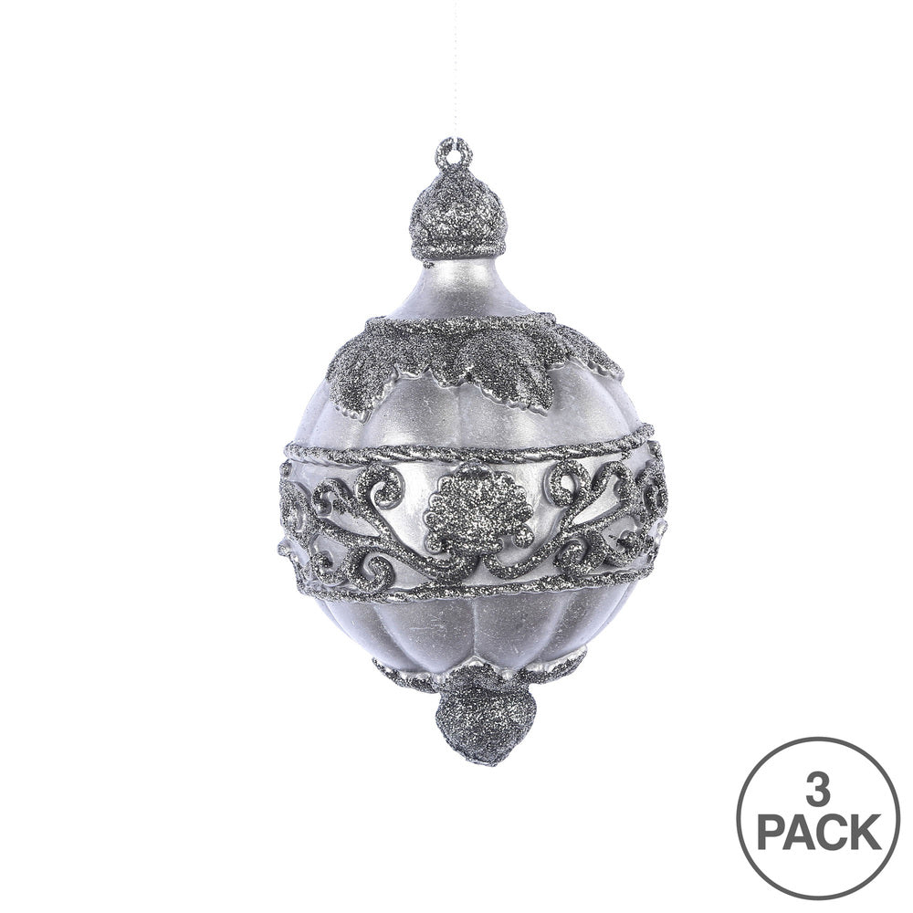 Vickerman 6.5" Gunmetal Antique Leaf Scroll Drop Christmas Ornament Set of 3