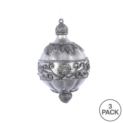 Vickerman 6.5" Gunmetal Antique Leaf Scroll Drop Christmas Ornament Set of 3