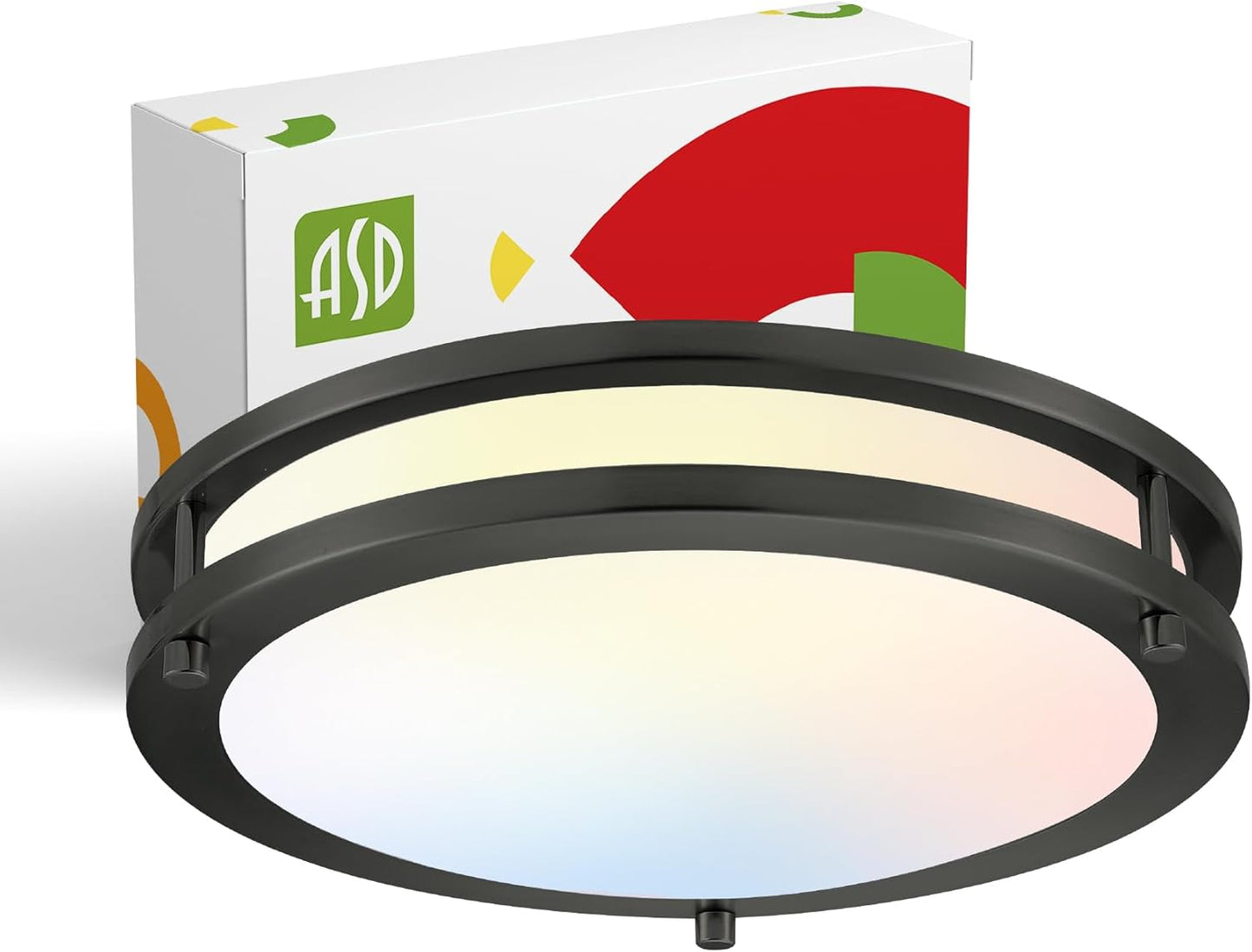 ASD LED Double Ring Flushmount 12" 20W 120V CCT Selectable 3000/4000/5000K Dimmable Black ETL Energy Star