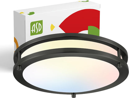 ASD LED Double Ring Flushmount 12" 20W 120V CCT Selectable 3000/4000/5000K Dimmable Black ETL Energy Star