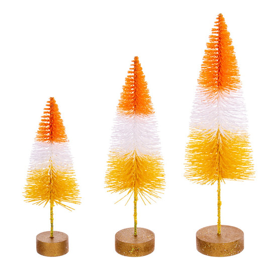 Vickerman 8"-10"-12" Orange White and Yellow Sisal Bottle Brush Tree Set Set of 3